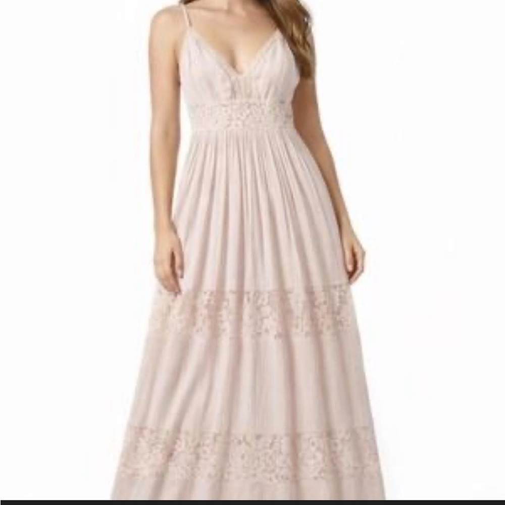 Forever 21 Blush Pink Lace Maxi Dress Boho Wedding Guest Cottagecore Size M